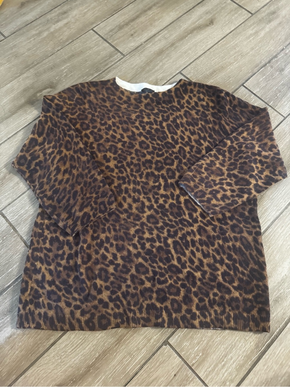 Talbots Leopard Print Cashmere Crewneck Sweater - Brown & Black